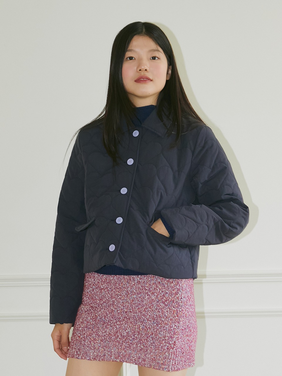 HEART QUILTED JACKET (NAVY)
