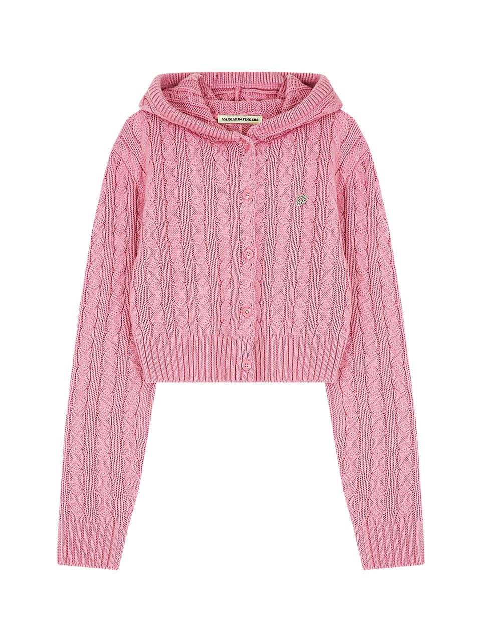 HOODY CABLE-KNIT CARDIGAN (INDIAN PINK)